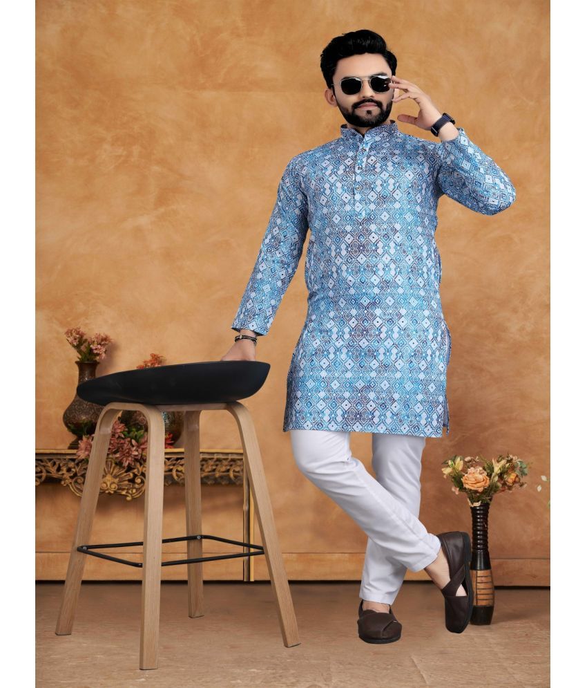     			KC Kunj Creation Blue Silk Regular Fit Men's Kurta Pyjama Set ( Pack of 1 )