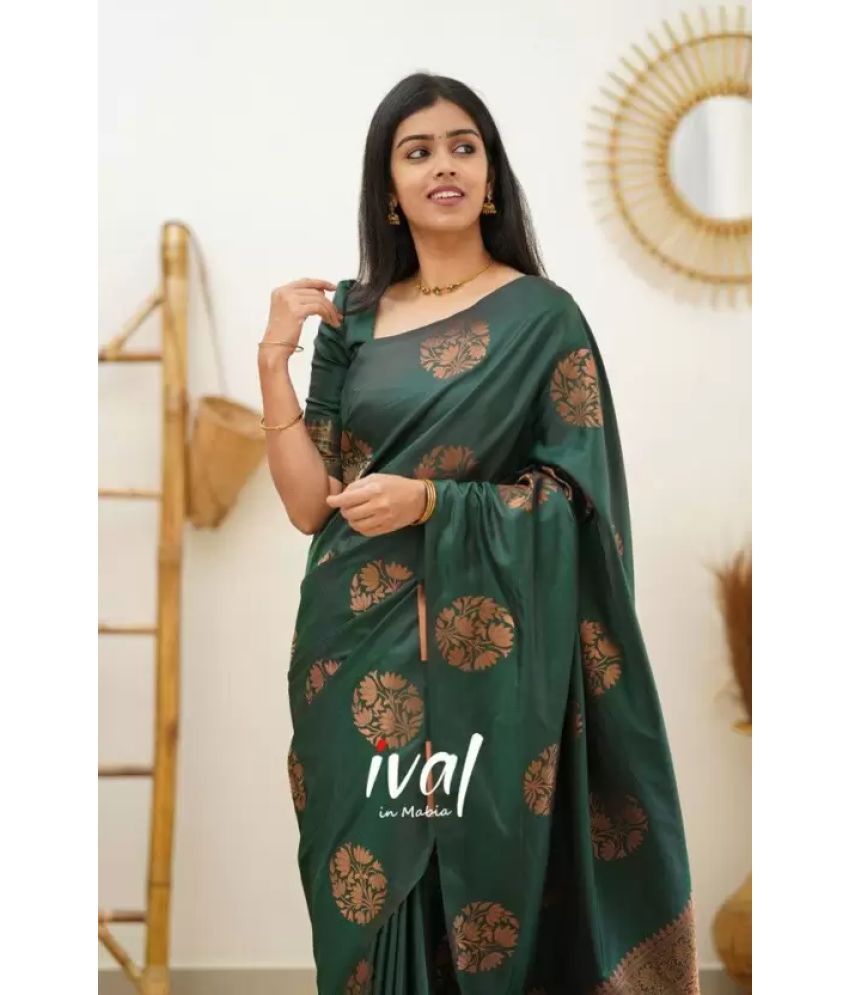     			NENCY FASHIONS Pack of 1 Kanjivaram Silk Woven Saree With Blouse Piece ( Green )