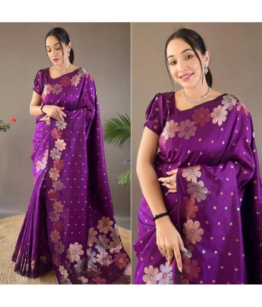     			NENCY FASHIONS Pack of 1 Art Silk Woven Saree With Blouse Piece ( Purple )