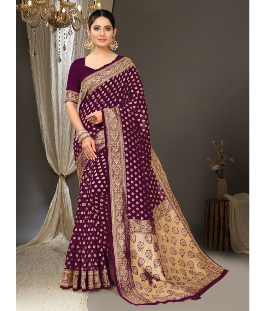     			Pheasant Pack of 1 Jacquard Woven Saree With Blouse Piece ( Purple )