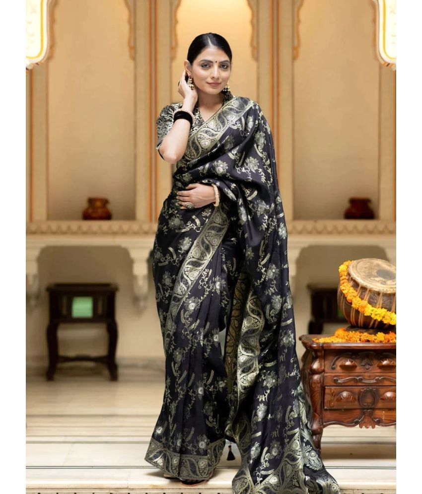     			Pheasant Pack of 1 Jacquard Printed Saree With Blouse Piece ( Black )