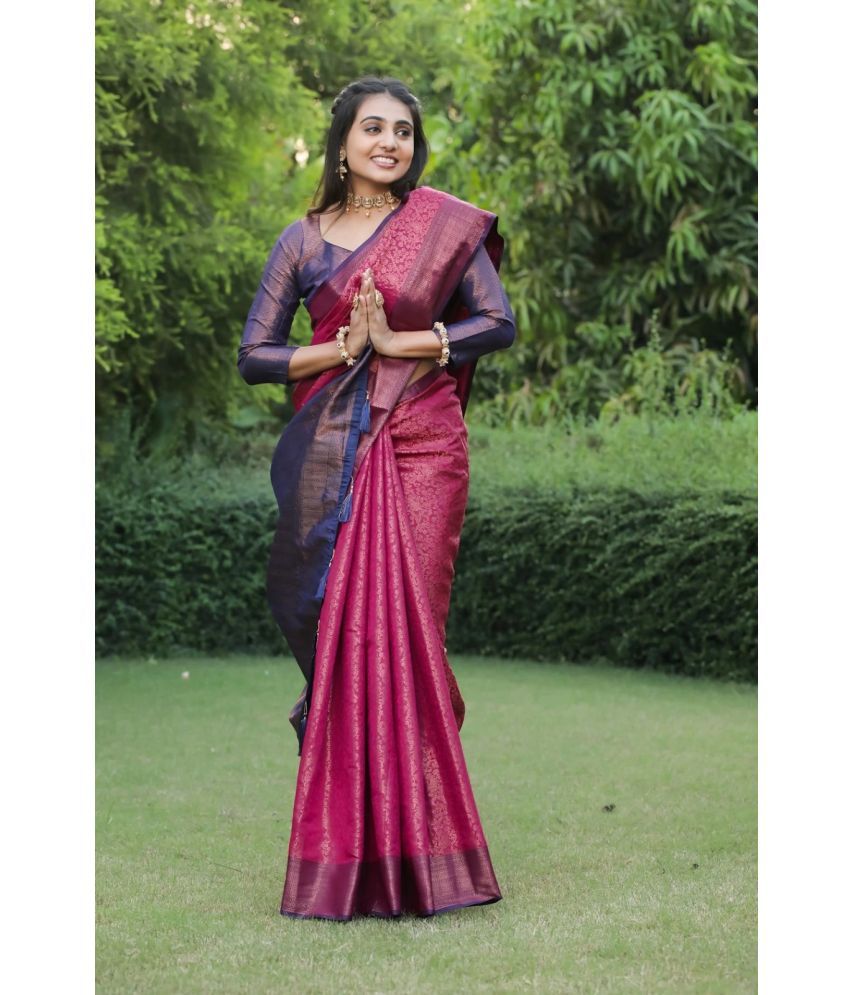     			Pheasant Pack of 1 Jacquard Applique Saree With Blouse Piece ( Pink )