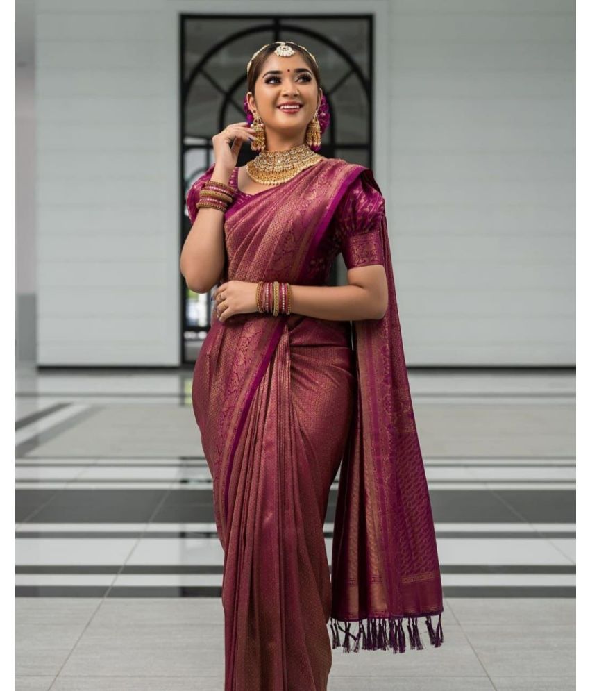     			Pheasant Pack of 1 Jacquard Woven Saree With Blouse Piece ( Magenta )