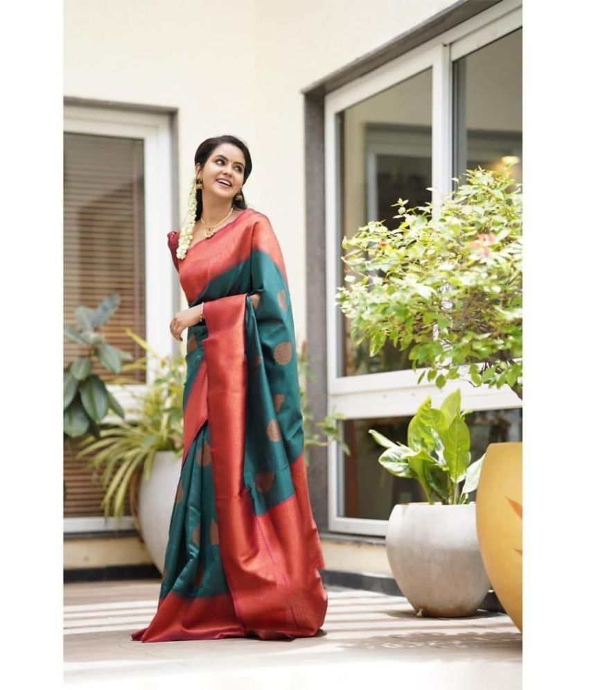     			Pheasant Pack of 1 Jacquard Applique Saree With Blouse Piece ( Light Green )