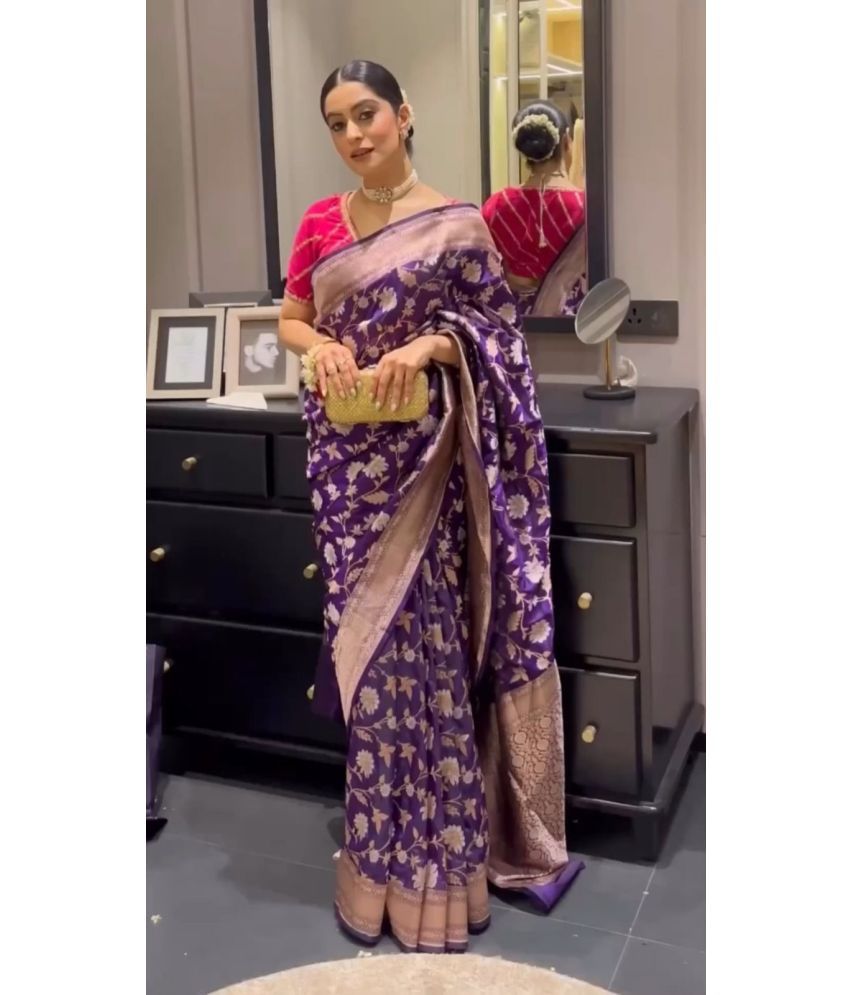     			Pheasant Pack of 1 Jacquard Applique Saree With Blouse Piece ( Purple )