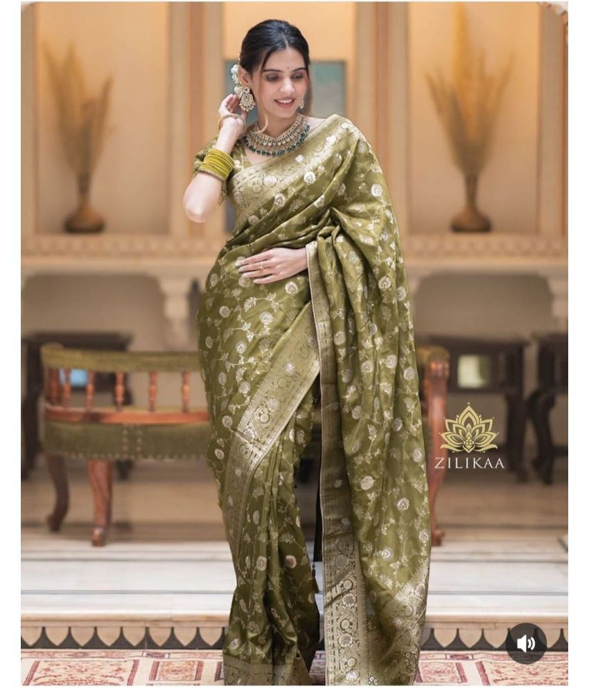     			Pheasant Pack of 1 Jacquard Woven Saree With Blouse Piece ( Green )