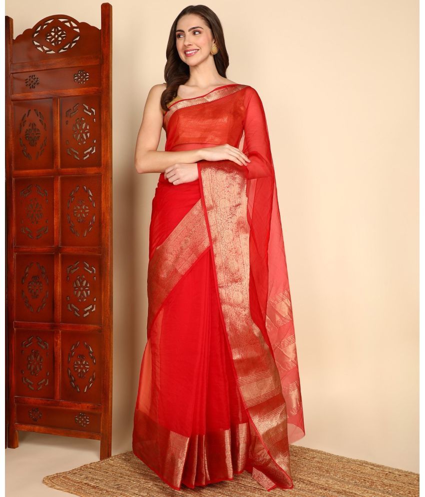     			Pheasant Pack of 1 Jacquard Printed Saree With Blouse Piece ( Red )