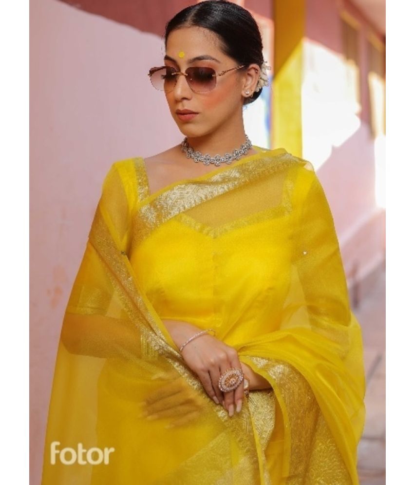     			Pheasant Pack of 1 Organza Woven Saree With Blouse Piece ( Yellow )