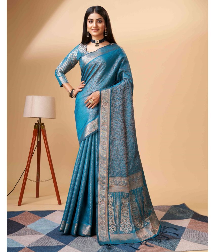     			Pheasant Pack of 1 Silk Woven Saree With Blouse Piece ( Light Blue )