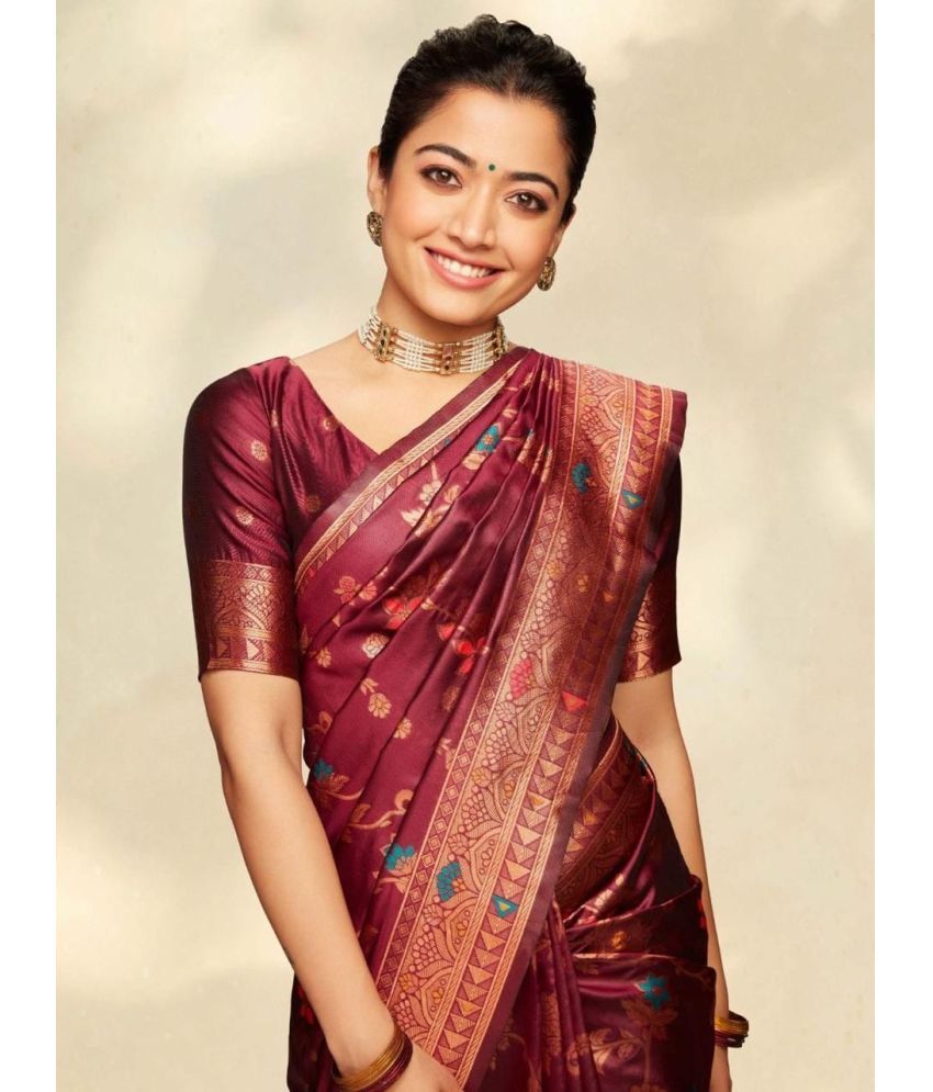     			Pheasant Pack of 1 Silk Blend Printed Saree With Blouse Piece ( Maroon )