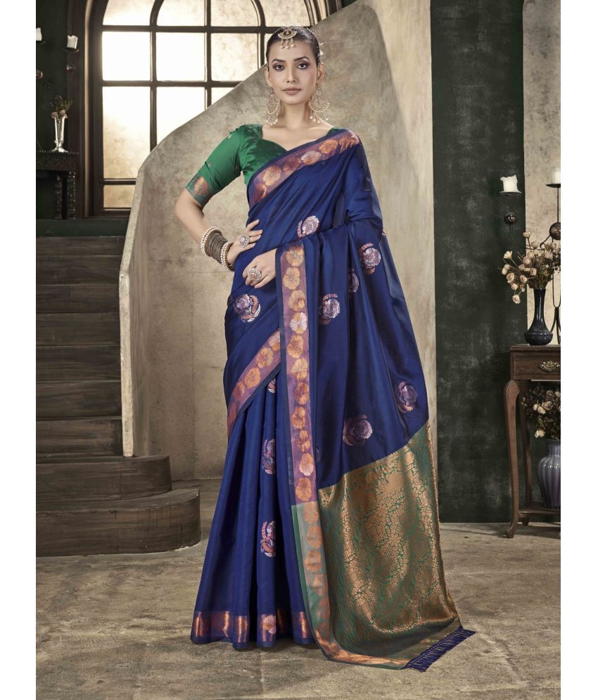     			Pheasant Pack of 1 Silk Woven Saree With Blouse Piece ( Blue )