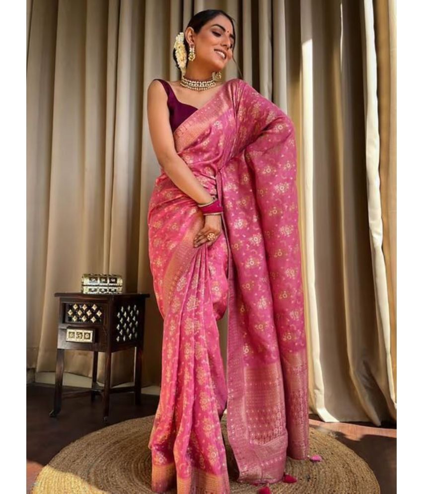     			Pheasant Pack of 1 Silk Woven Saree With Blouse Piece ( Pink )