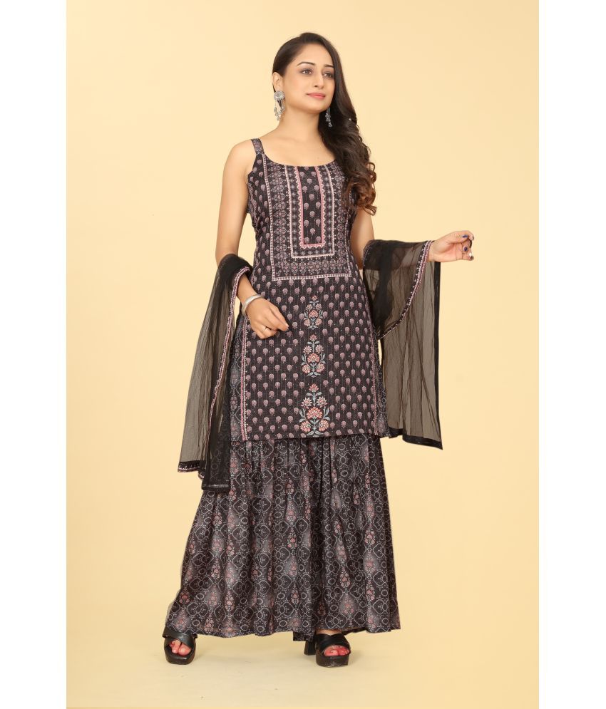     			Riti Pack of 1 Rayon Printed Straight Women's Kurti with Dupatta - ( Black )