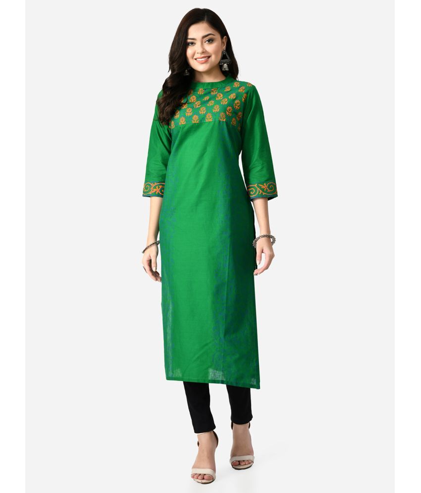     			Riya Pack of 1 Cotton Printed Straight Women's Kurti - ( Green )