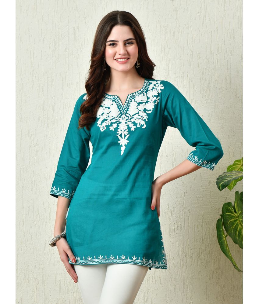     			Tanuj Pack of 1 Cotton Embroidered Straight Women's Kurti - ( Green )