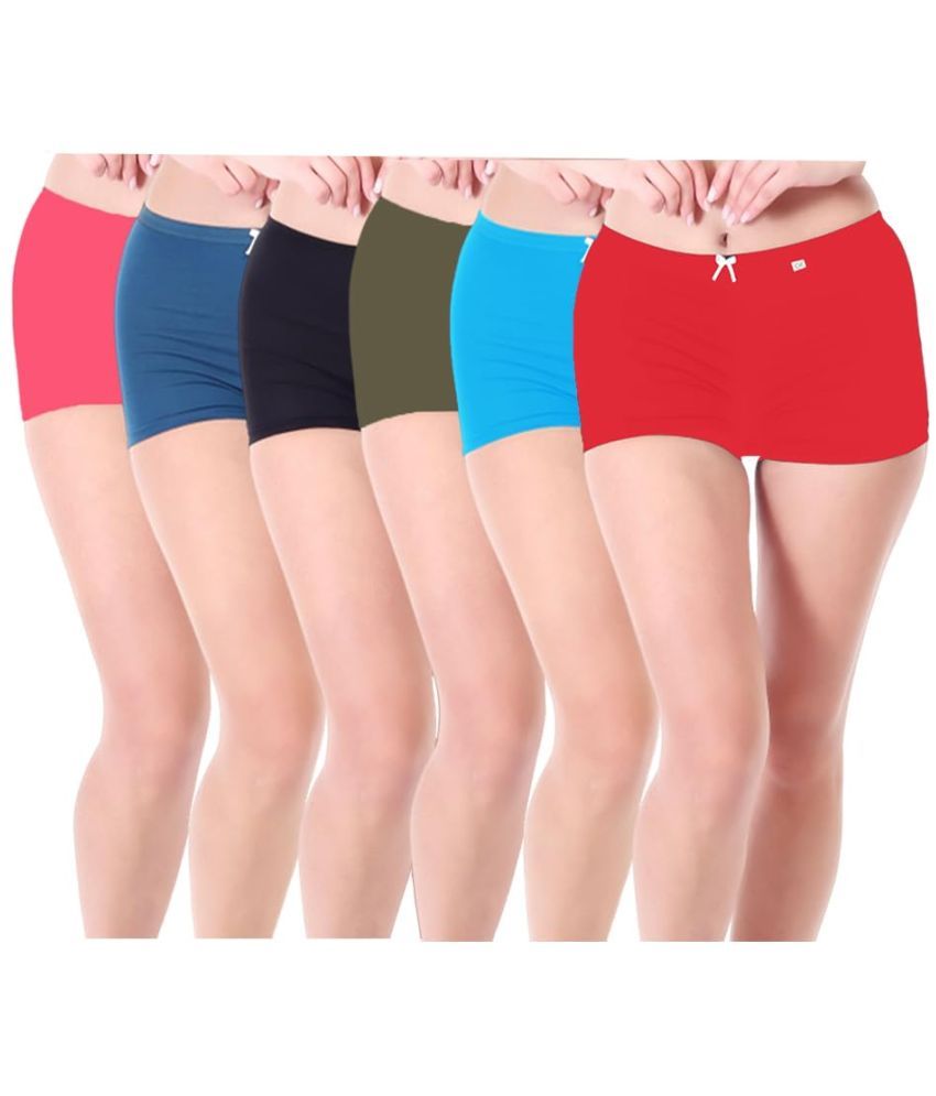     			XJARVIS Pack of 6 Poly Cotton Boy Shorts For Women ( Multicolor3 )