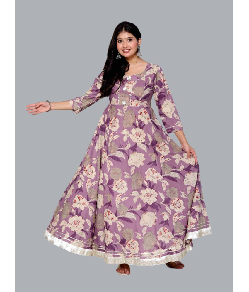     			miravan Pack of 1 Cotton Printed Anarkali Women's Kurti - ( Purple )