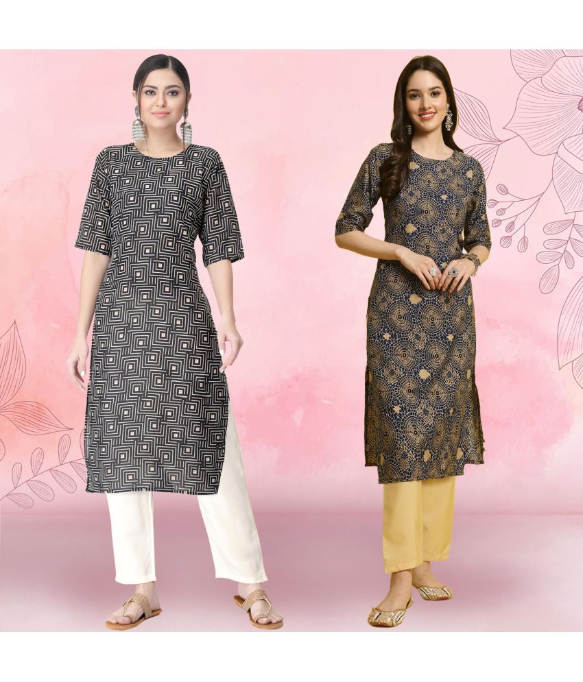     			1 Stop Fashion Crepe Printed Kurti With Pants Women's Stitched Salwar Suit - Blue ( Pack of 2 )