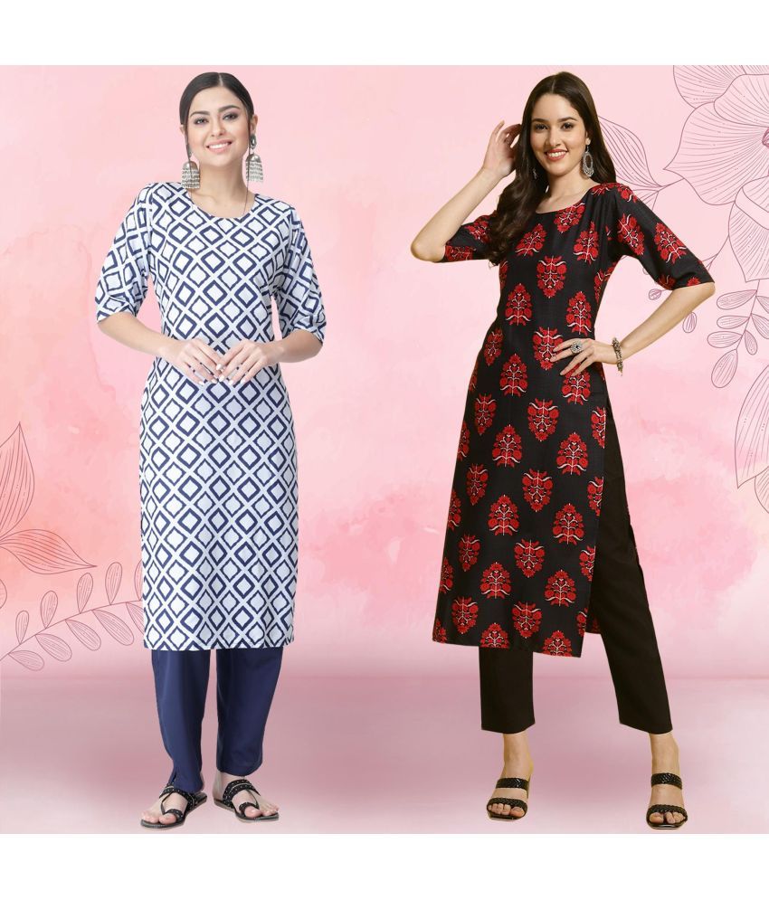     			1 Stop Fashion Crepe Printed Kurti With Pants Women's Stitched Salwar Suit - Black ( Pack of 2 )