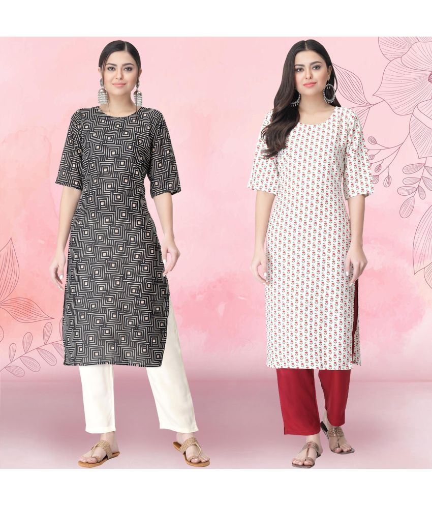     			1 Stop Fashion Crepe Printed Kurti With Pants Women's Stitched Salwar Suit - Off White ( Pack of 2 )