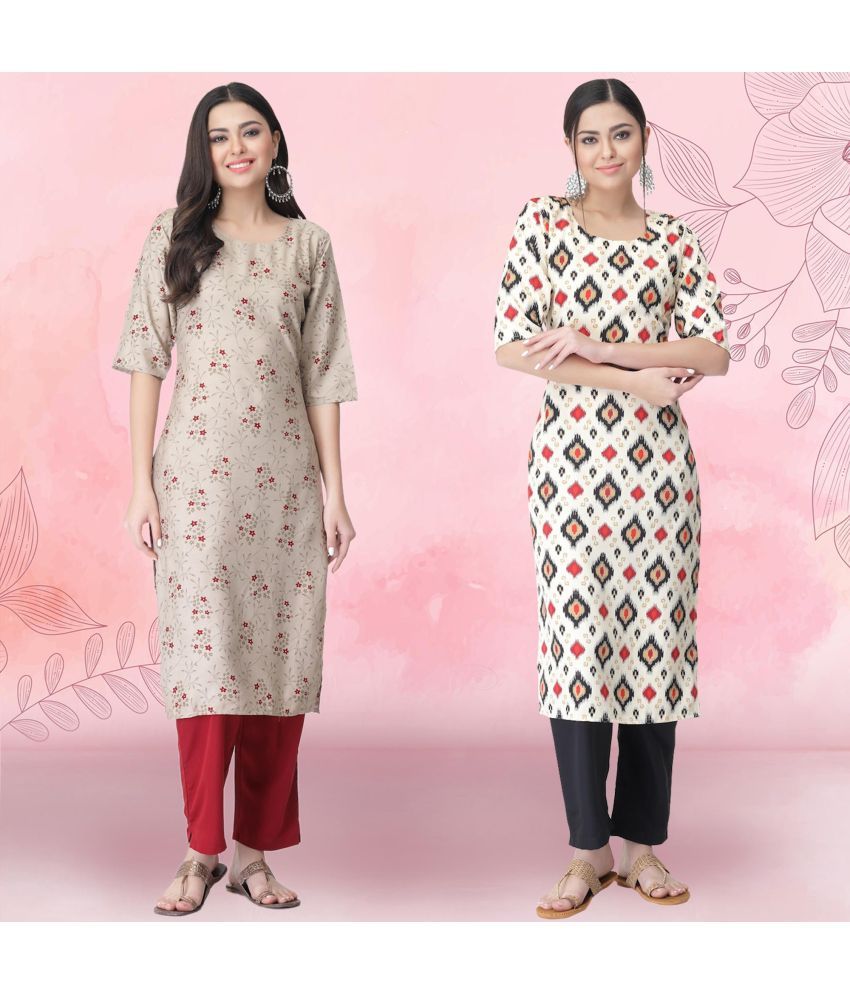     			1 Stop Fashion Crepe Printed Kurti With Pants Women's Stitched Salwar Suit - White ( Pack of 2 )