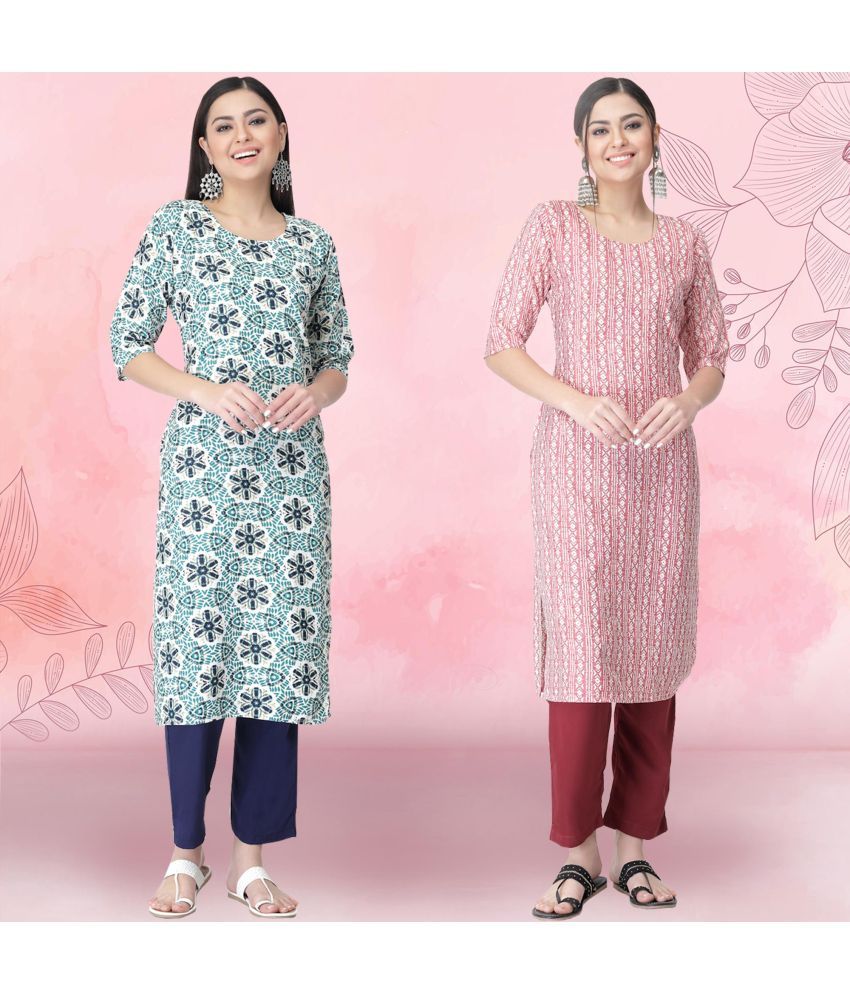     			1 Stop Fashion Crepe Printed Kurti With Pants Women's Stitched Salwar Suit - Pink ( Pack of 2 )