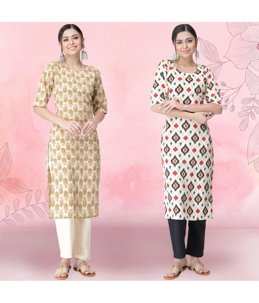     			1 Stop Fashion Crepe Printed Kurti With Pants Women's Stitched Salwar Suit - White ( Pack of 2 )