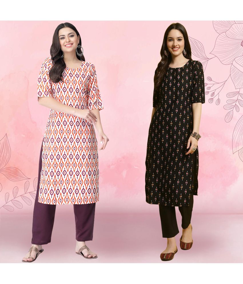     			1 Stop Fashion Crepe Printed Kurti With Pants Women's Stitched Salwar Suit - Black ( Pack of 2 )