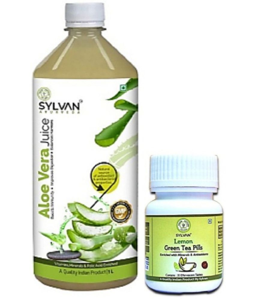     			SYLVAN AYURVEDA ALOE VERA JUICE 1L TO IMPROVE DIGESTIVE SYSTEM WITH GREEN TEA PILLS IMPROVE BRAIN HEALTH, BOOSTS IMMUNITY .MANAGE WEIGHT (2 x 500 ml)