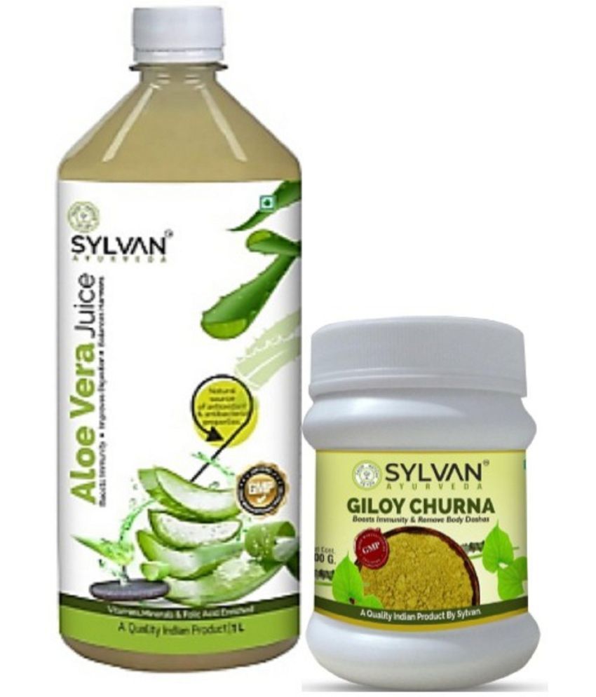     			SYLVAN AYURVEDA ALOE VERA JUICE 1L WITH GILOY 100 ML PACK , BOOST IMMUNITY TO ITS DOUBLE (2 x 550 ml)