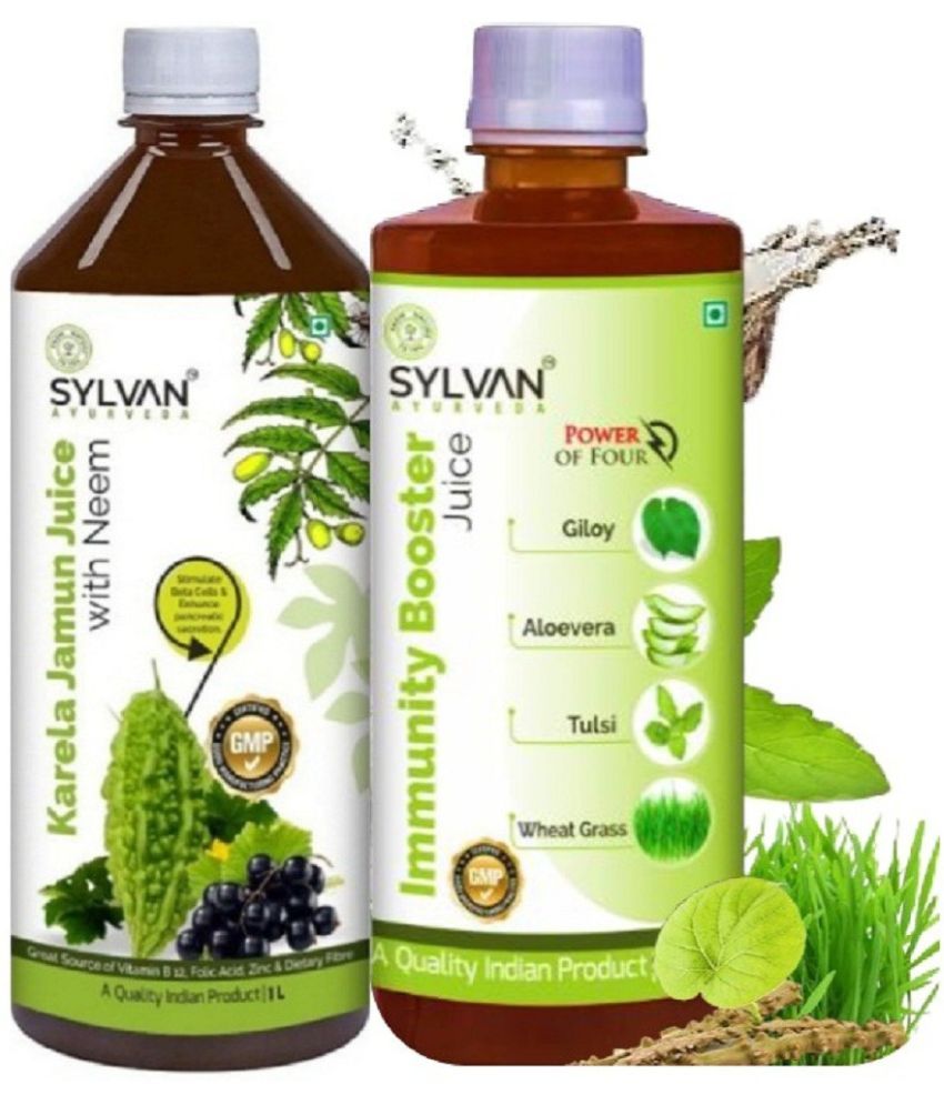     			SYLVAN AYURVEDA IMMUNITY BOOSTER JUICE 500ML + KARELA JAMUN JUICE WITH NEEM 1L I VALUE PACK OF 2 (2 x 1 L)