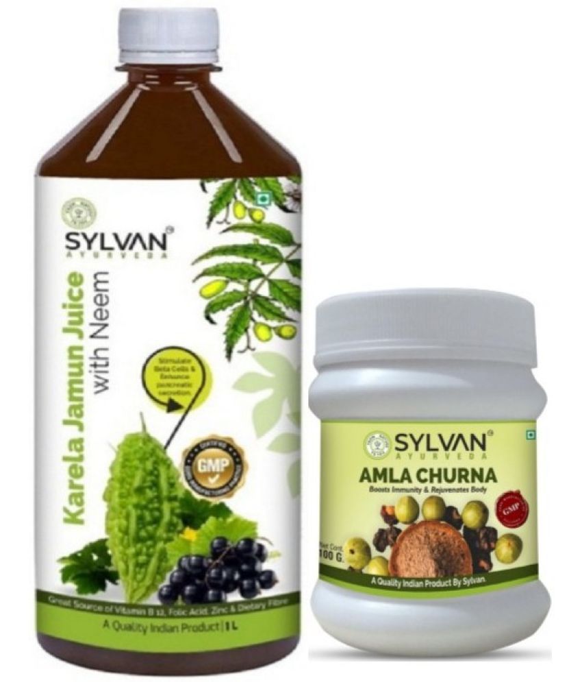     			SYLVAN AYURVEDA KARELA JAMUN JUICE WITH NEEM 1L + AMLA CHURANA 100GMS (2 x 0.48 L)