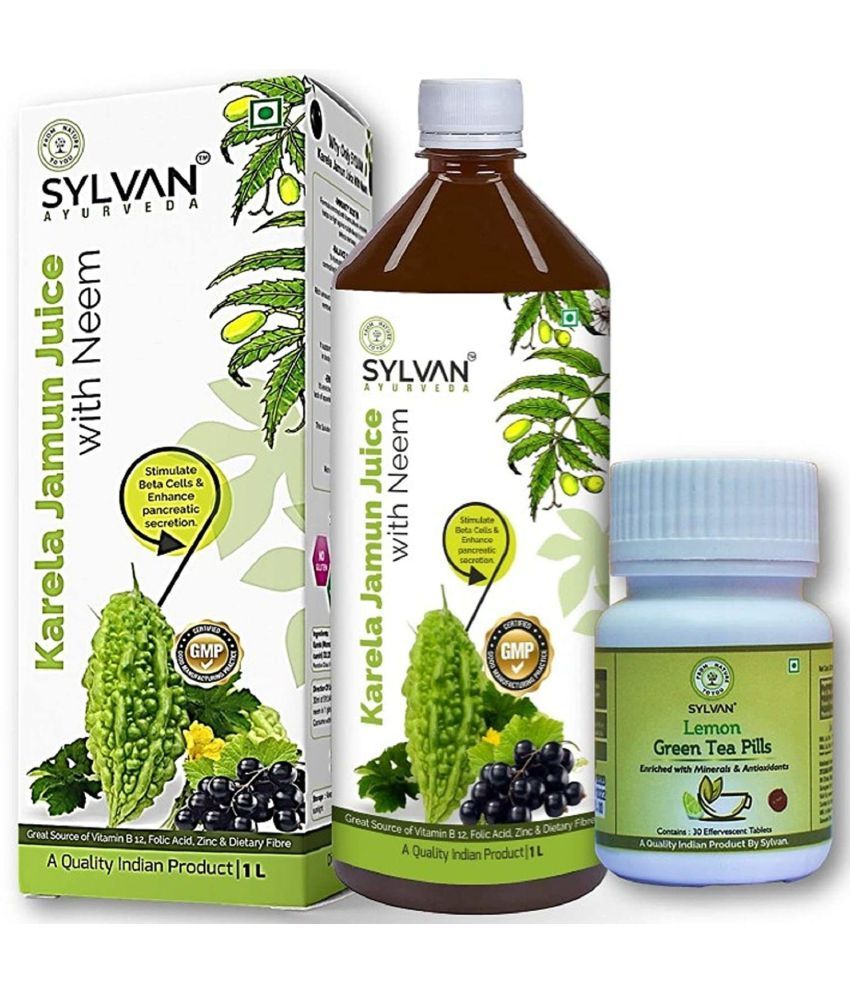     			SYLVAN AYURVEDA Sylvan Karela Jamun Juice 1L & Green Tea 30 Pills COMBO PACK I Effective in Blood Purification & Weight Management I Saver Pack (2 x 500 ml)