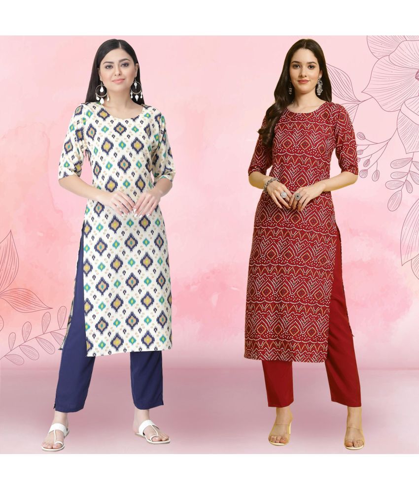     			1 Stop Fashion Crepe Printed Kurti With Pants Women's Stitched Salwar Suit - Maroon ( Pack of 2 )