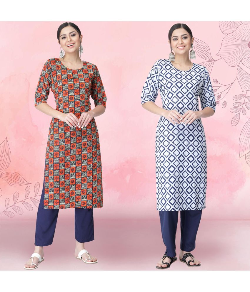     			1 Stop Fashion Crepe Printed Kurti With Pants Women's Stitched Salwar Suit - White ( Pack of 2 )