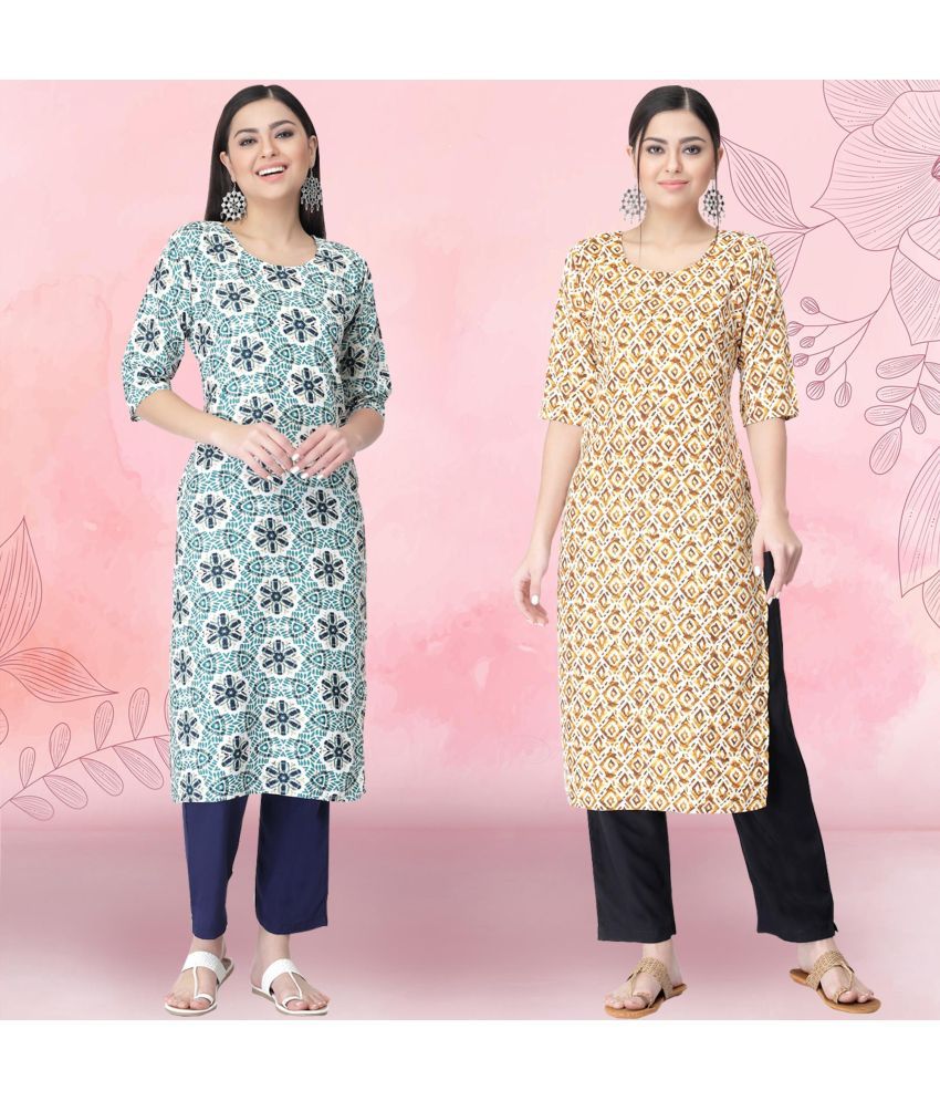     			1 Stop Fashion Crepe Printed Kurti With Pants Women's Stitched Salwar Suit - Cream ( Pack of 2 )