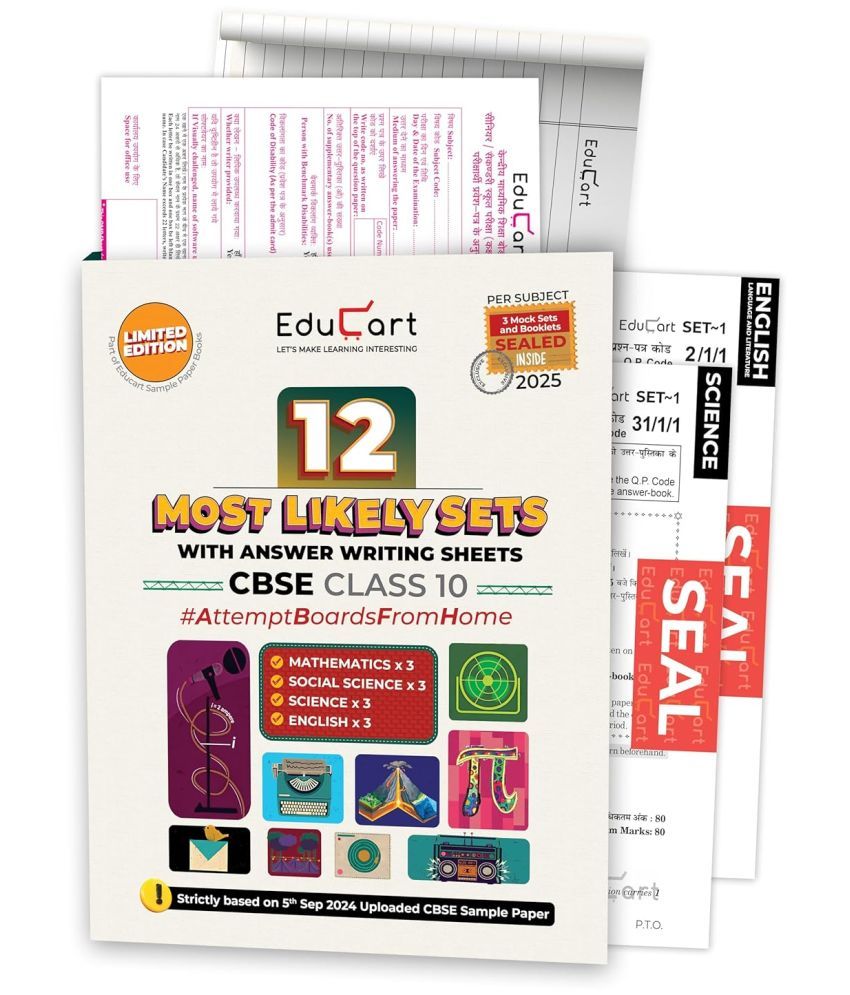     			Educart CBSE Class 10 Most Likely Sets of Sample Papers - Science, Maths Standard, Social Science & English (with Answer Writing Sheets 2024-25)