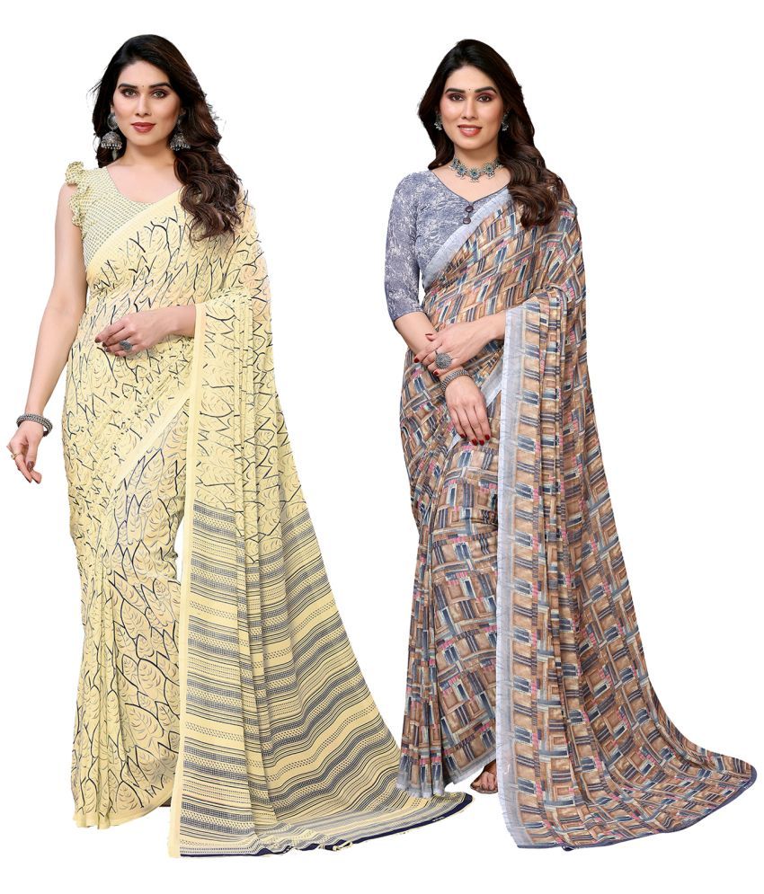     			Kashvi Sarees Pack of 2 Georgette Printed Saree With Blouse Piece ( Multicolor )