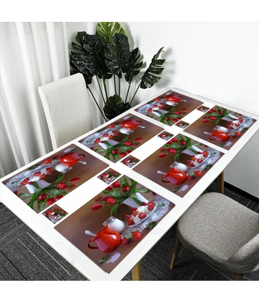     			Revexo PVC Floral Rectangle Table Mats & Coasters ( 40 cm x 30 cm ) Pack of 12 - Multi