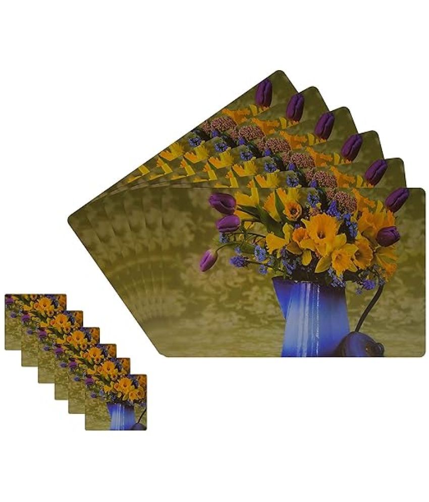     			Revexo PVC Floral Rectangle Table Mats & Coasters ( 40 cm x 30 cm ) Pack of 12 - Multi