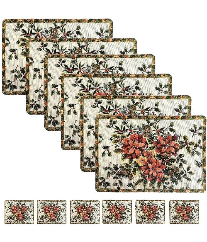     			Revexo PVC Floral Rectangle Table Mats & Coasters ( 40 cm x 30 cm ) Pack of 12 - Multi