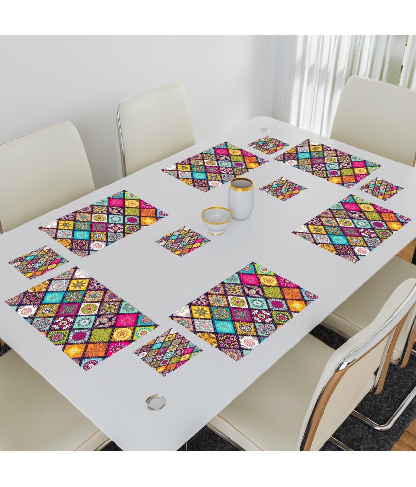     			Revexo PVC Floral Rectangle Table Mats & Coasters ( 40 cm x 30 cm ) Pack of 12 - Multi