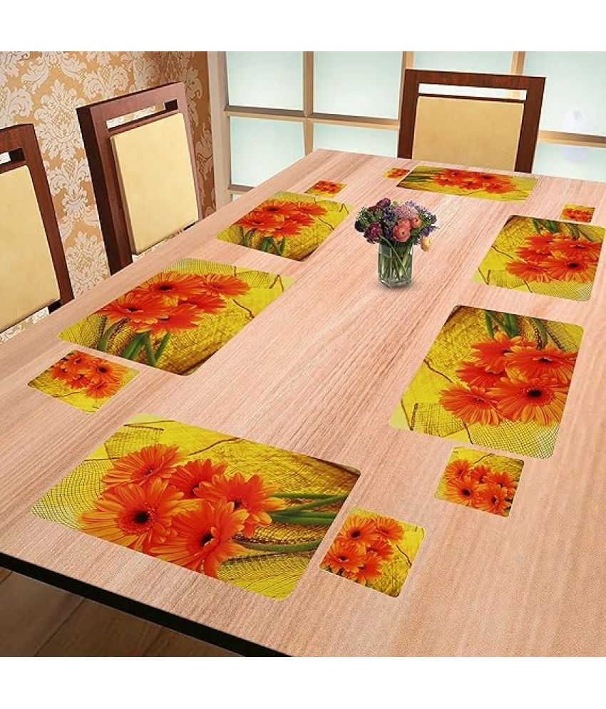     			Sanraksshan PVC Floral Rectangle Table Mats & Coasters ( 40 cm x 32 cm ) Pack of 12 - Multi