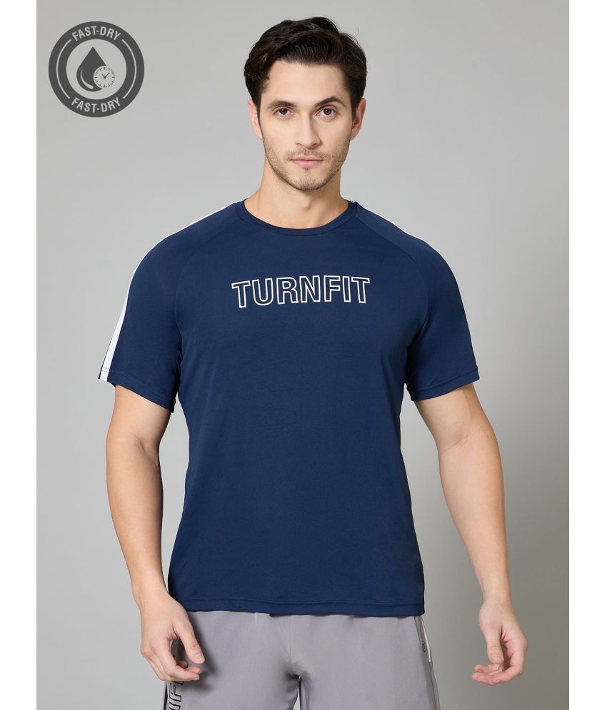     			Turnfit Polyester Regular Fit Printed Half Sleeves Men's Round T-Shirt - Navy Blue ( Pack of 1 )