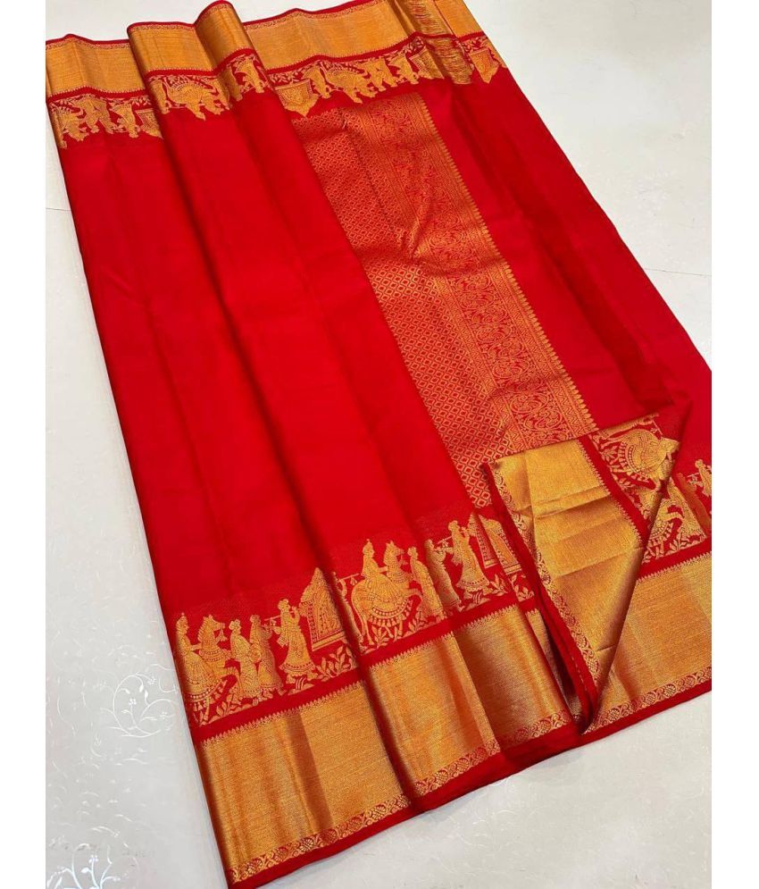     			A TO Z CART Pack of 1 Silk Blend Solid Saree With Blouse Piece ( Red )