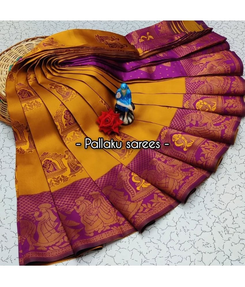     			Aika Pack of 1 Silk Blend Solid Saree With Blouse Piece ( Mustard )