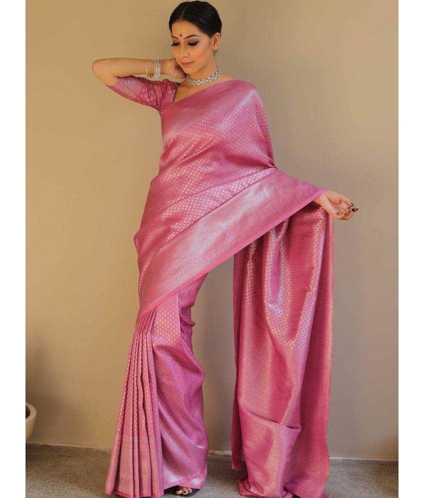     			Aika Pack of 1 Silk Blend Solid Saree With Blouse Piece ( Pink )