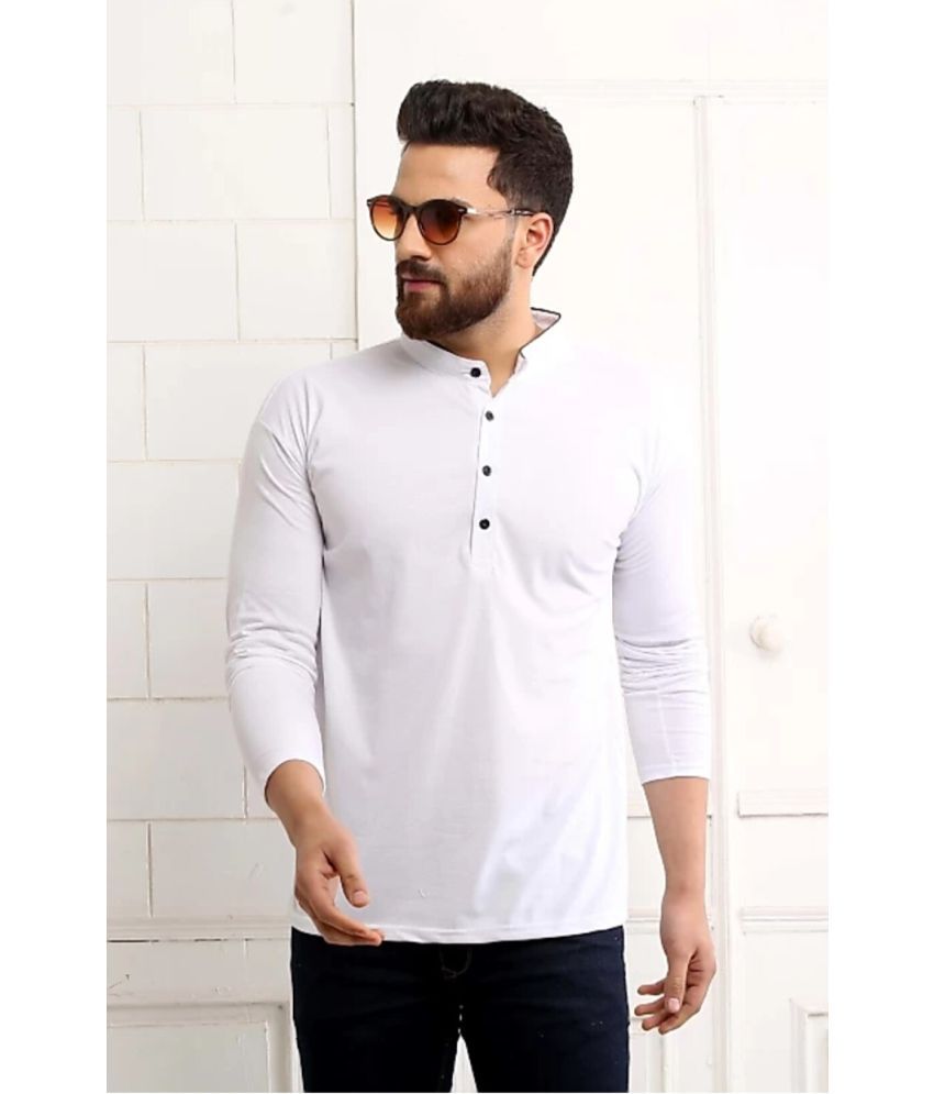     			Alexender Cotton Blend Regular Fit Solid Full Sleeves Men's Mandarin Collar T-Shirt - White ( Pack of 1 )