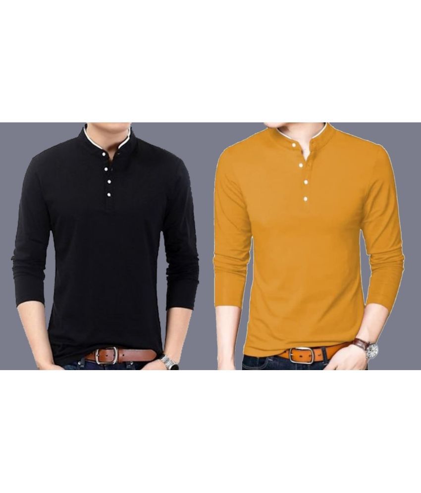     			Alexender Cotton Blend Regular Fit Solid Full Sleeves Men's Mandarin Collar T-Shirt - Multicolor ( Pack of 2 )