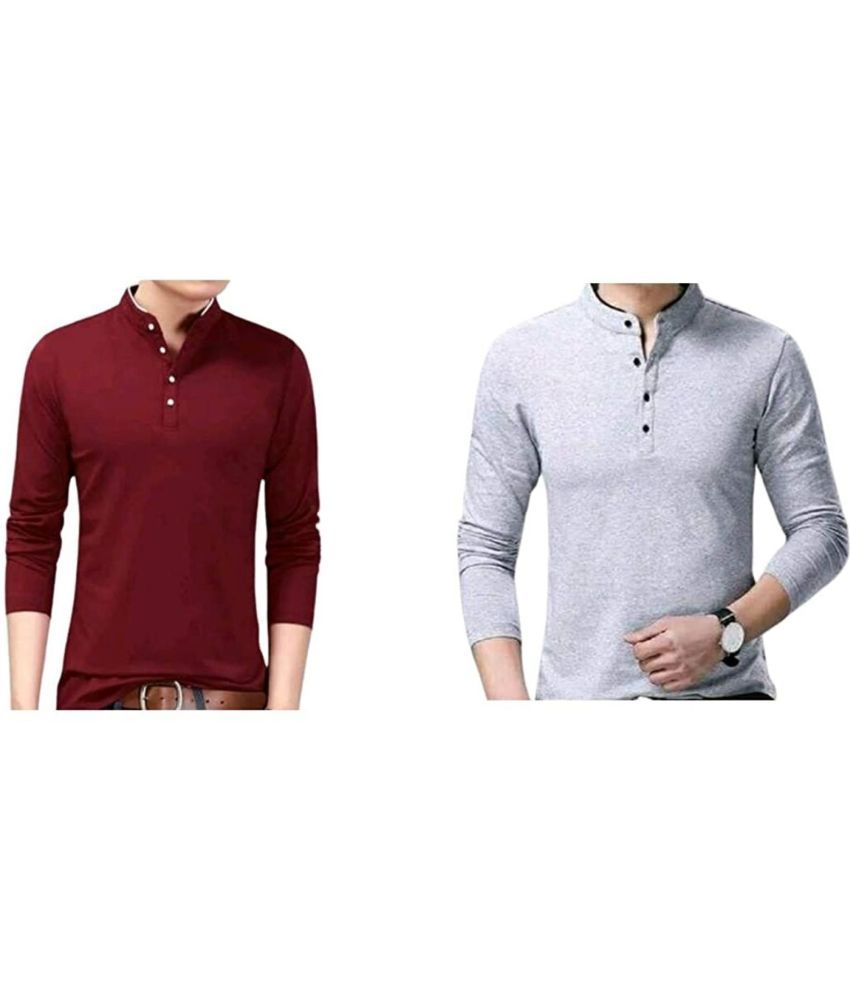     			Alexender Cotton Blend Regular Fit Solid Full Sleeves Men's Mandarin Collar T-Shirt - Multicolor ( Pack of 2 )